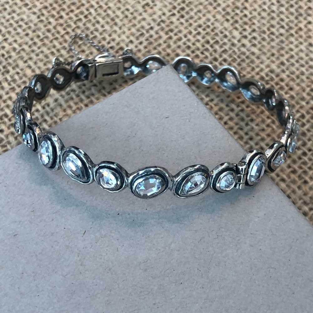 Rare Silpada CZ Artisan Sterling Silver .925 Bangle Bracelet w/ Safety Chain